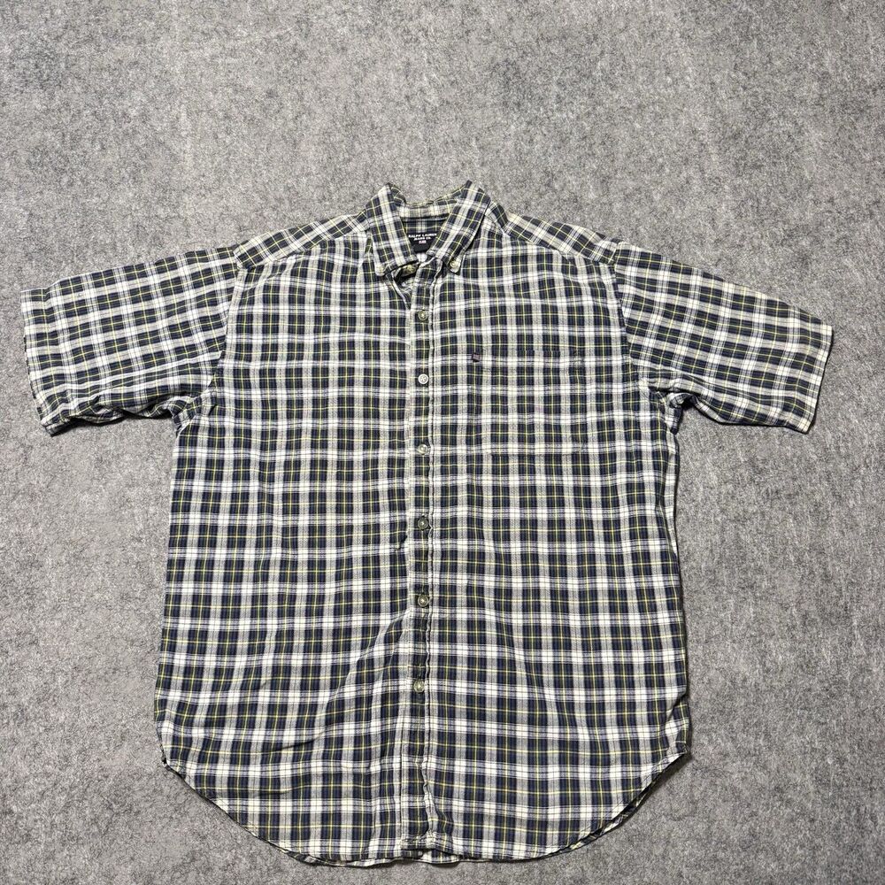 VTG 90s Ralph Lauren Jeans Co Plaid Shirt Large Tartan Flag Short Sleeve Green